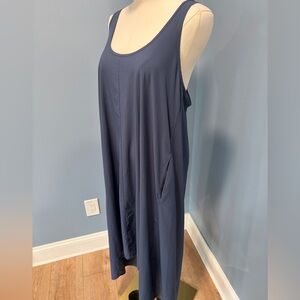 Athleta Navy High Low Midi Dress Small Sleeveless Travel Pocket Stretch